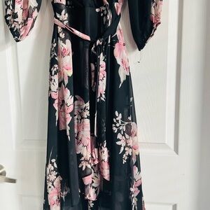 DKNYC Black and Pink Floral Long Sleeve Dress